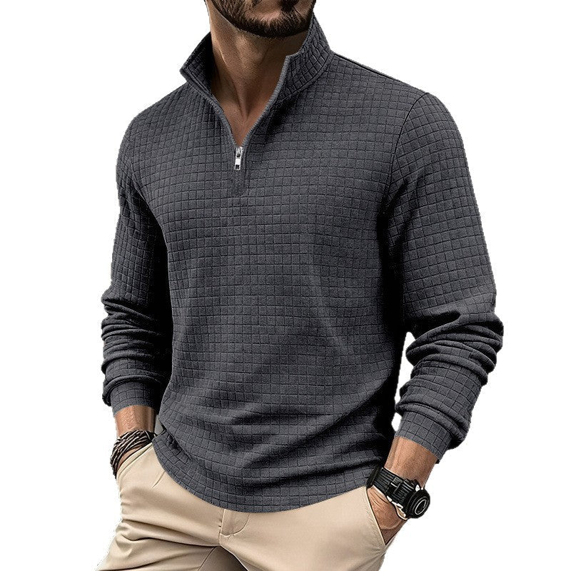 Herren sportlicher Pullover mit Halbreißverschluss und strukturierter Oberfläche R&B