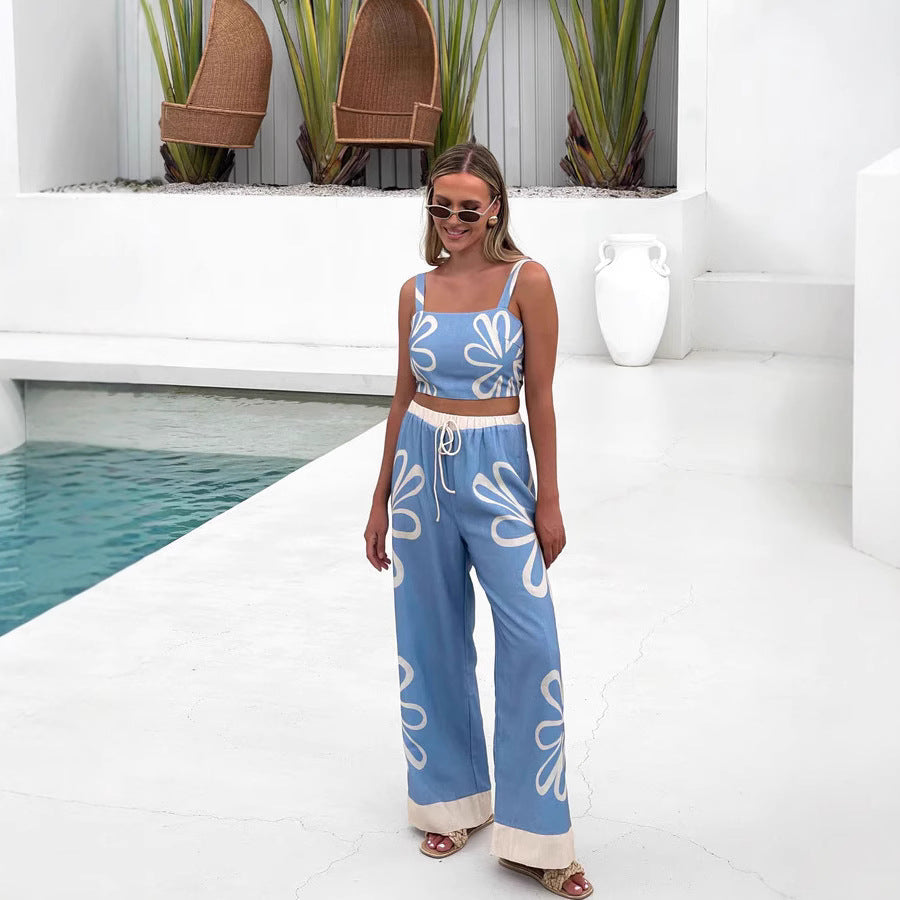 Damen Freizeitoberteil und weit geschnittene Hose mit floralem Muster R&B