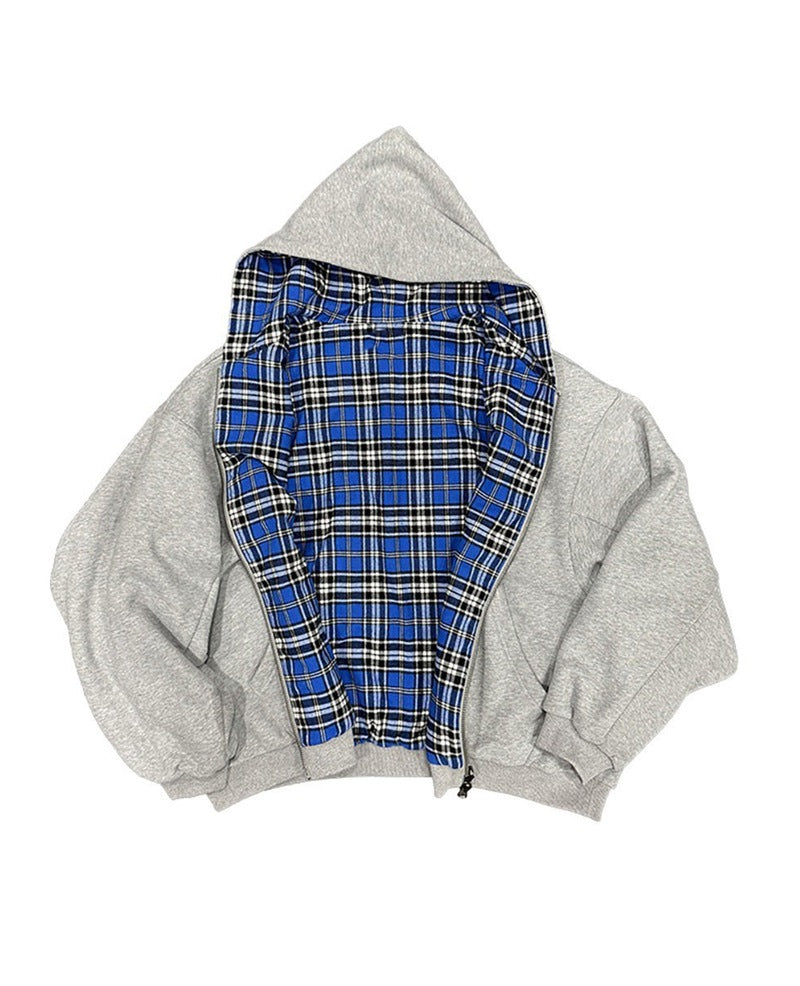 Unisex nan gefütterte Kapuzenjacke mit kariertem Flanellfutter und Reißverschluss R&B