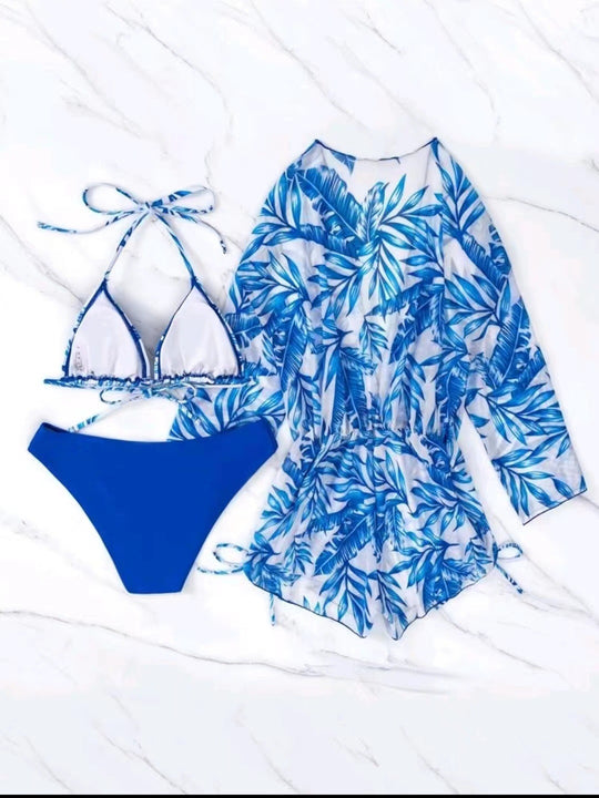 Damen Strandoutfit im Set mit kombiniertem Bikini und lässiger Kaftan R&B