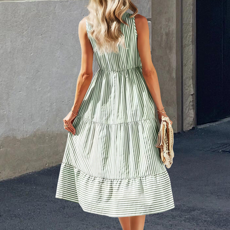 Damen Langarm-Etuikleid mit Knopfleiste und gestreiftem Design R&B