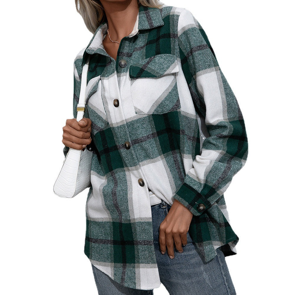 Damen Karierte Flanelljacke mit komfortablem Schnitt und praktischen Taschendetails R&B