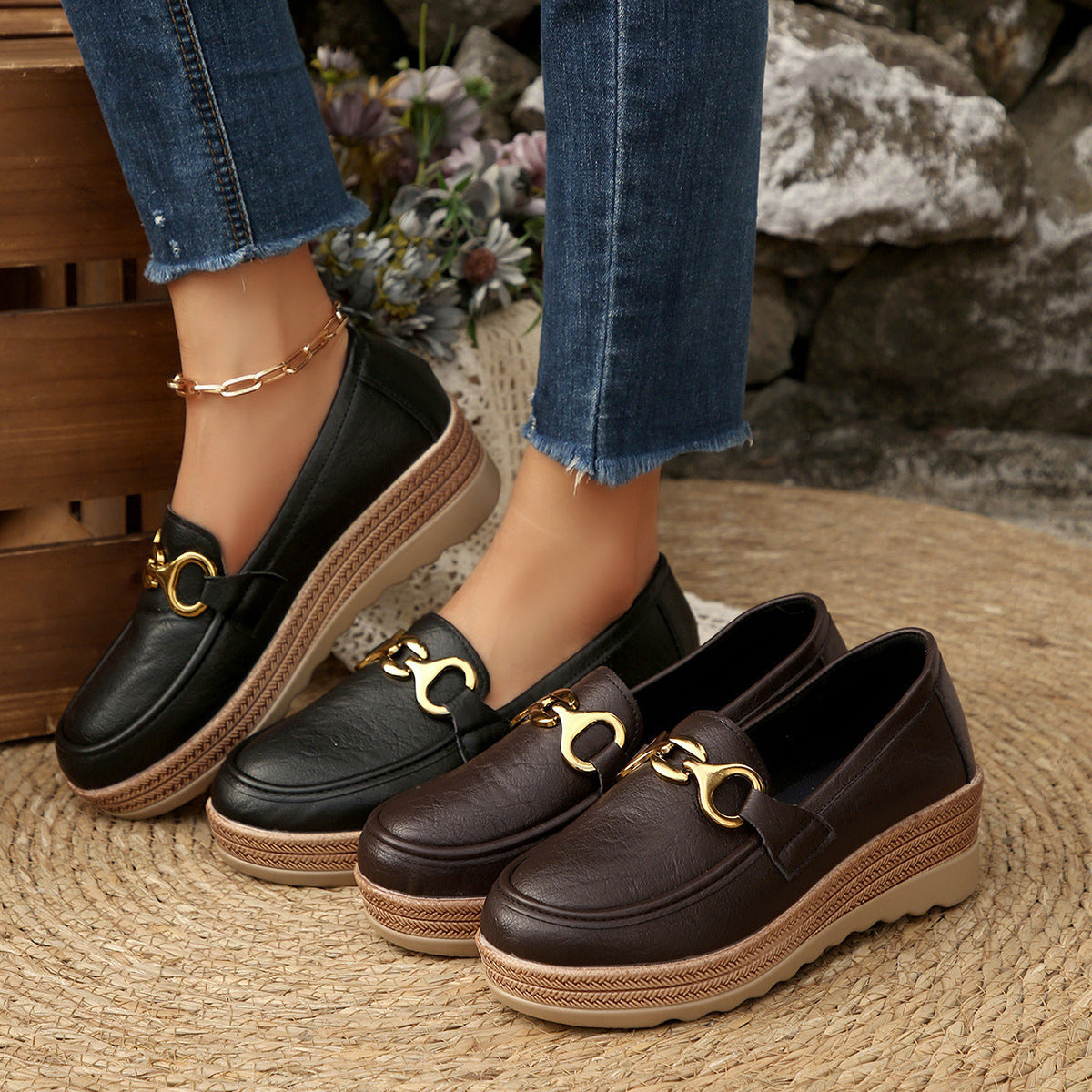 Damen Schicke Loafers mit modischem Kork-Detail und rutschfester Sohle