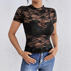 Damen Spitzenoberteil mit hohem Kragen und floralem Design R&B