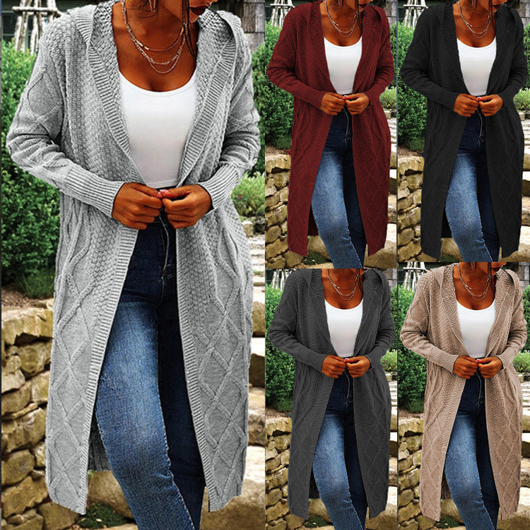 Damen Strickmantel mit gehäkeltem Zopfdesign und offenem Schnitt R&B