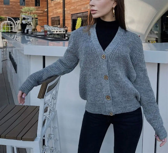 Damen Grobstrick-Cardigan mit Knöpfen R&B