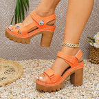 Damen Plateau-Sandalen mit modischem Riemendesign und robustem Blockabsatz R&B