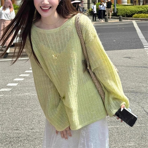 Damen Grobstrickpullover mit weitem Schnitt und modischen Ballonärmeln R&B