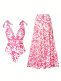 Damen Eleganter Badeanzug- und Maxirock-Set