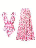 Damen Eleganter Badeanzug- und Maxirock-Set