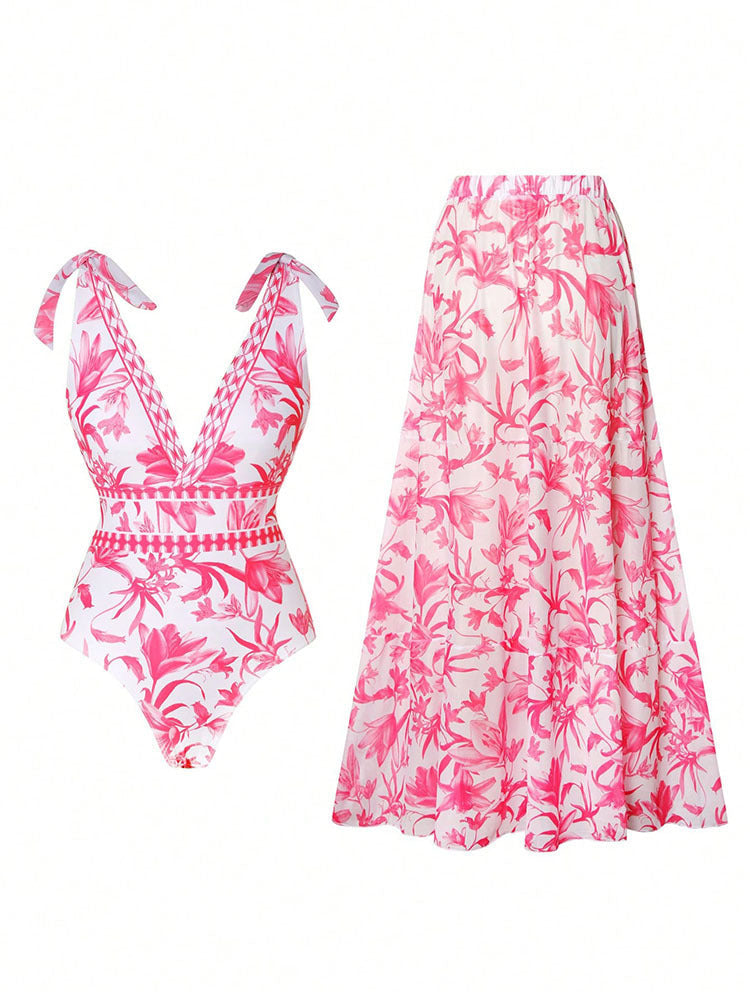 Damen Eleganter Badeanzug- und Maxirock-Set