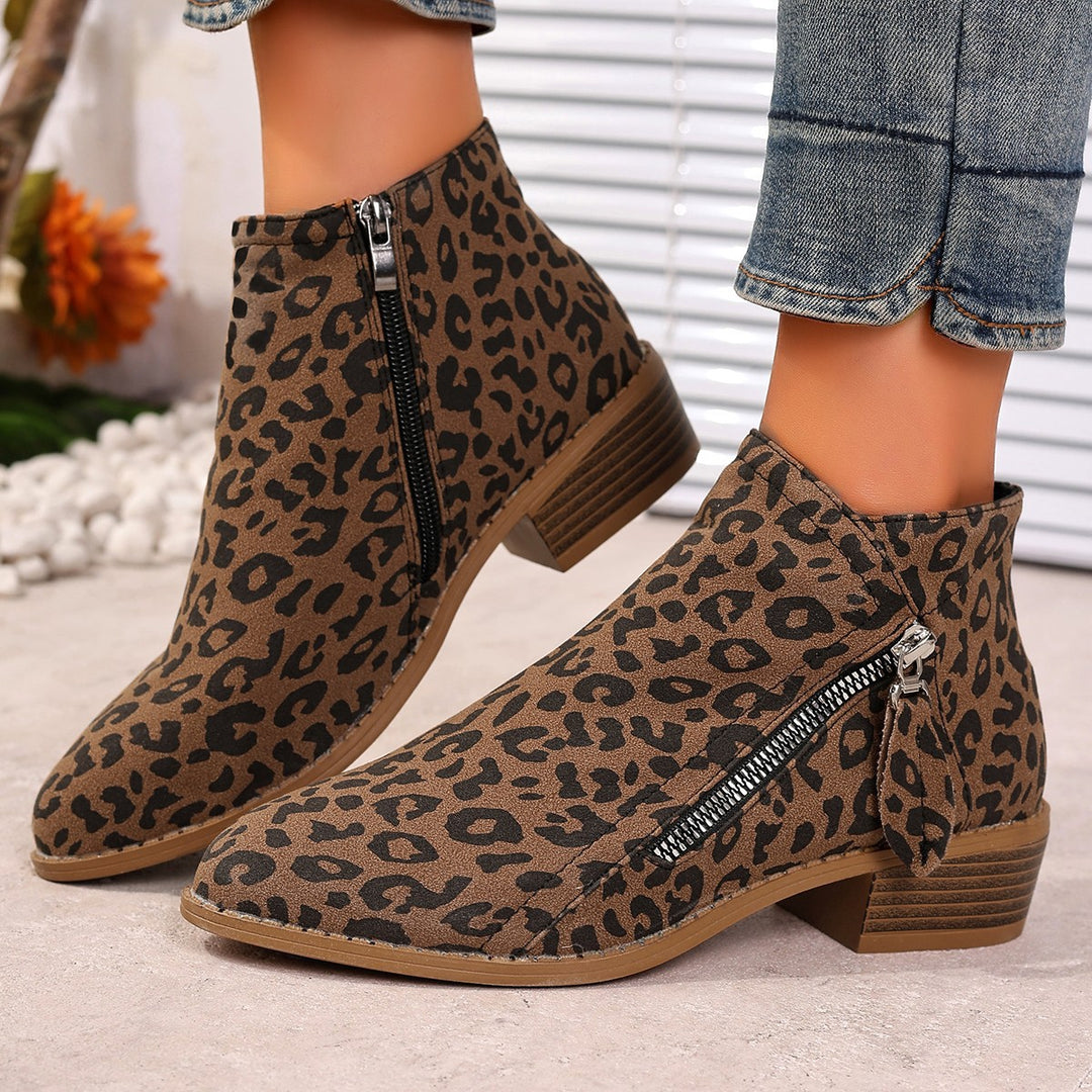 Damen Stiefeletten mit edlem Leopardenmuster und elegantem Reißverschluss R&B