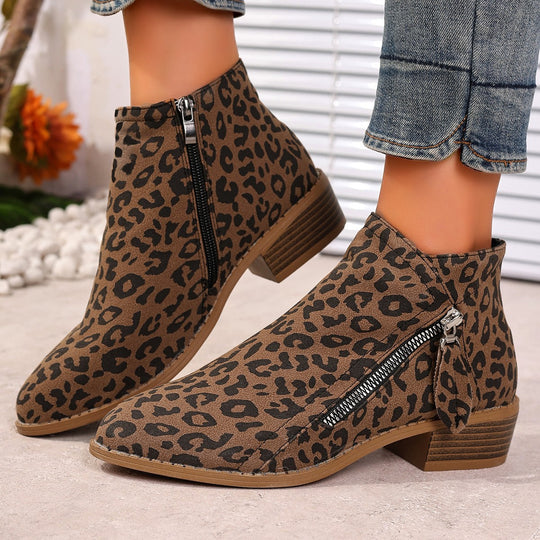 Damen Stiefeletten mit edlem Leopardenmuster und elegantem Reißverschluss R&B