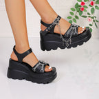 Damen Wedge-Sandaletten mit modischem Ketten- und Herzdesign R&B