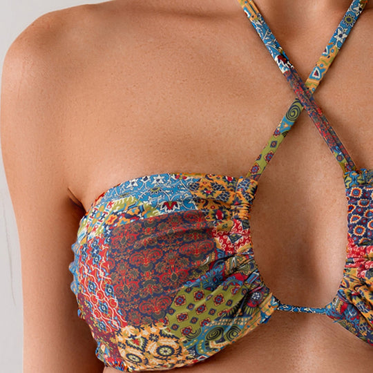 Damen Bandeau-Bikini mit verspieltem kräftigem Muster R&B
