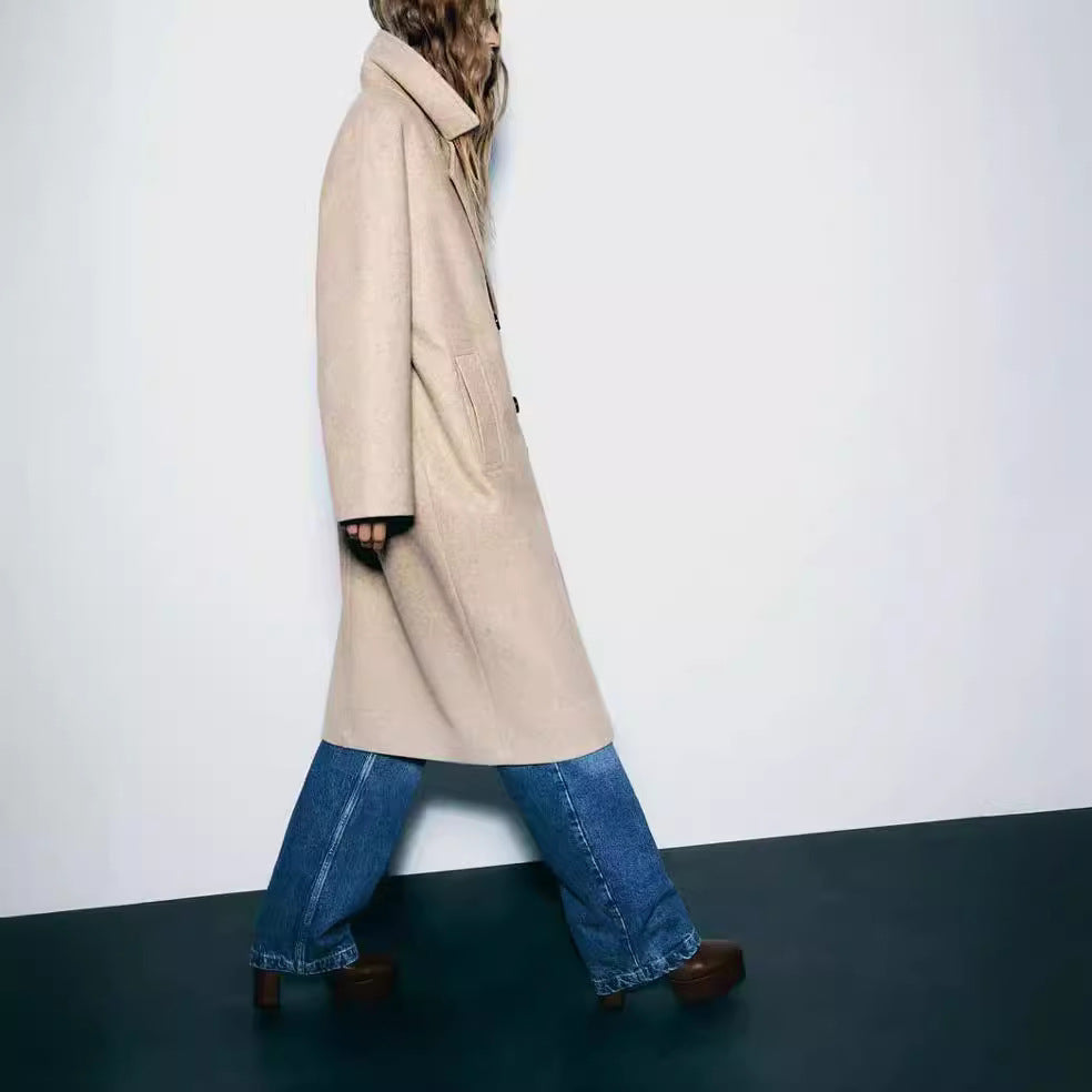 Damen trendiger Wollmantel mit doppelter Knopfreihe und elegantem Schnitt R&B