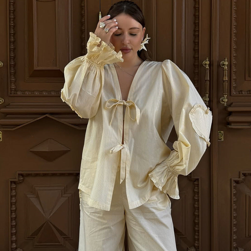 Damen lässige Loungewear-Kombination mit voluminösen Ärmeln R&B