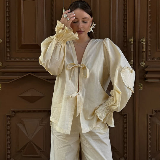 Damen lässige Loungewear-Kombination mit voluminösen Ärmeln R&B