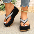 Damen Wedge-Pantoletten mit glitzernden Riemen und bequemer Sohle R&B