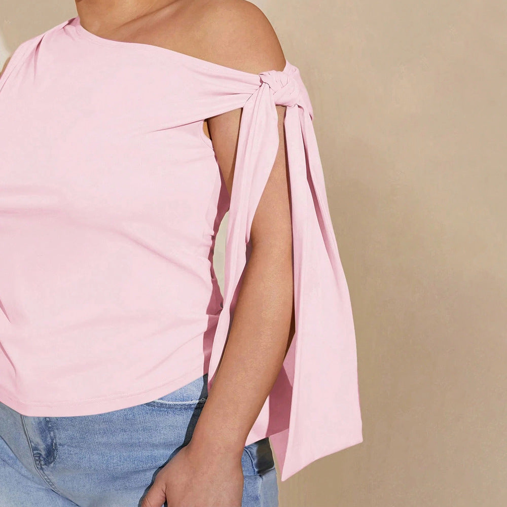 Damen asymmetrisches Top mit bindbarem Design R&B