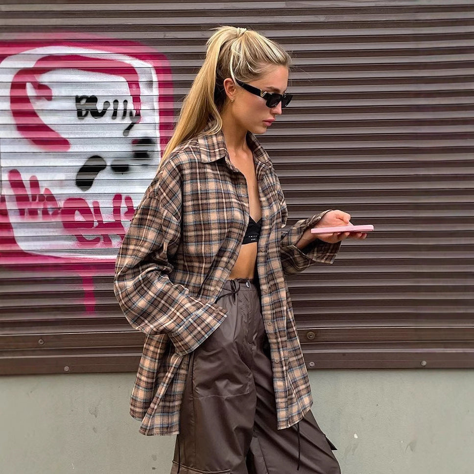 Damen Karierte Flanellbluse mit elegantem Schnitt und bequemen Ärmeln R&B
