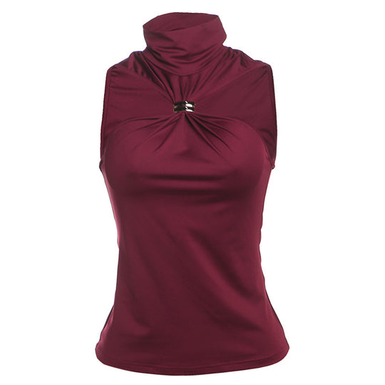 Damen elegantes Top mit hohem Kragen und schlichtem Design R&B