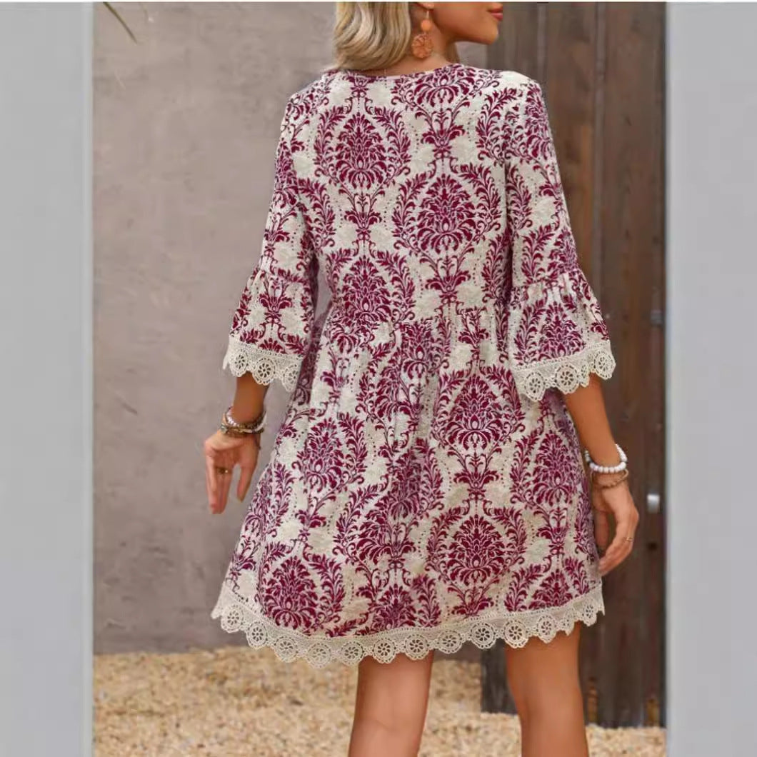 Damen Tunika-Kleid mit viktorianischem Muster und Spitzenakzenten R&B