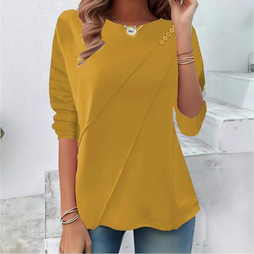 Damen modisches Oberteil mit asymmetrischem Saum und Knopfdetails R&B