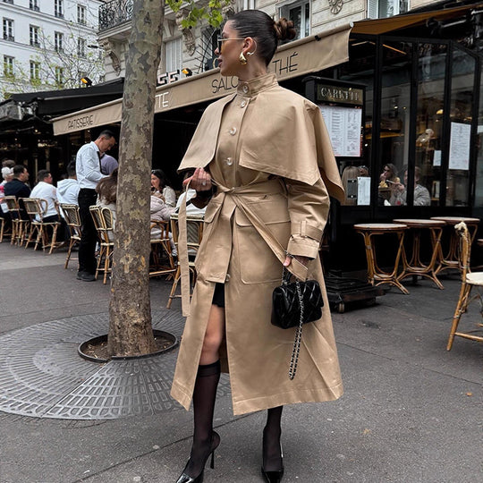 Damen eleganter Trenchcoat mit asymmetrischem Umhang R&B