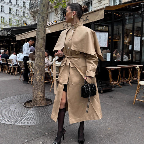 Damen eleganter Trenchcoat mit asymmetrischem Umhang R&B