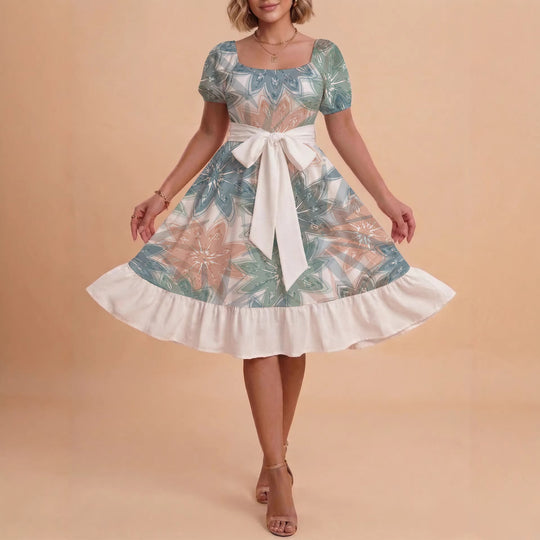 Damen elegantes Maxikleid mit floralem Design und Taillengürtel R&B