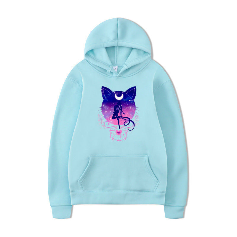 Damen Kapuzenpullover mit künstlerischem Katzenmotiv und bequemer Passform R&B
