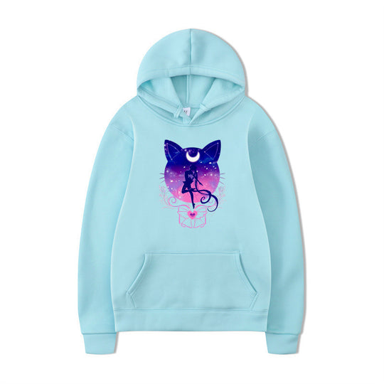 Damen Kapuzenpullover mit künstlerischem Katzenmotiv und bequemer Passform R&B