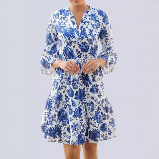 Damen Blumenkleid mit voluminösen Ärmeln und eleganter Passform R&B