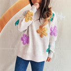 Damen Strickpullover mit bunten Funkelblumen R&B