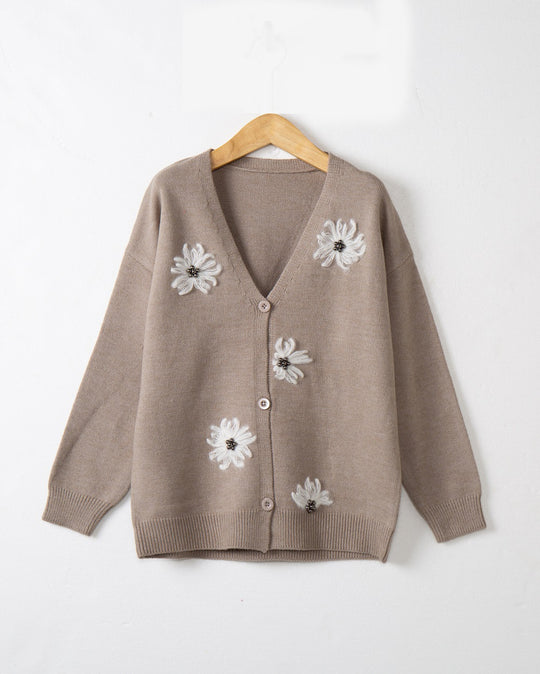 Damen Strickjacke mit floralem Motiv und eleganter Knopfleiste R&B