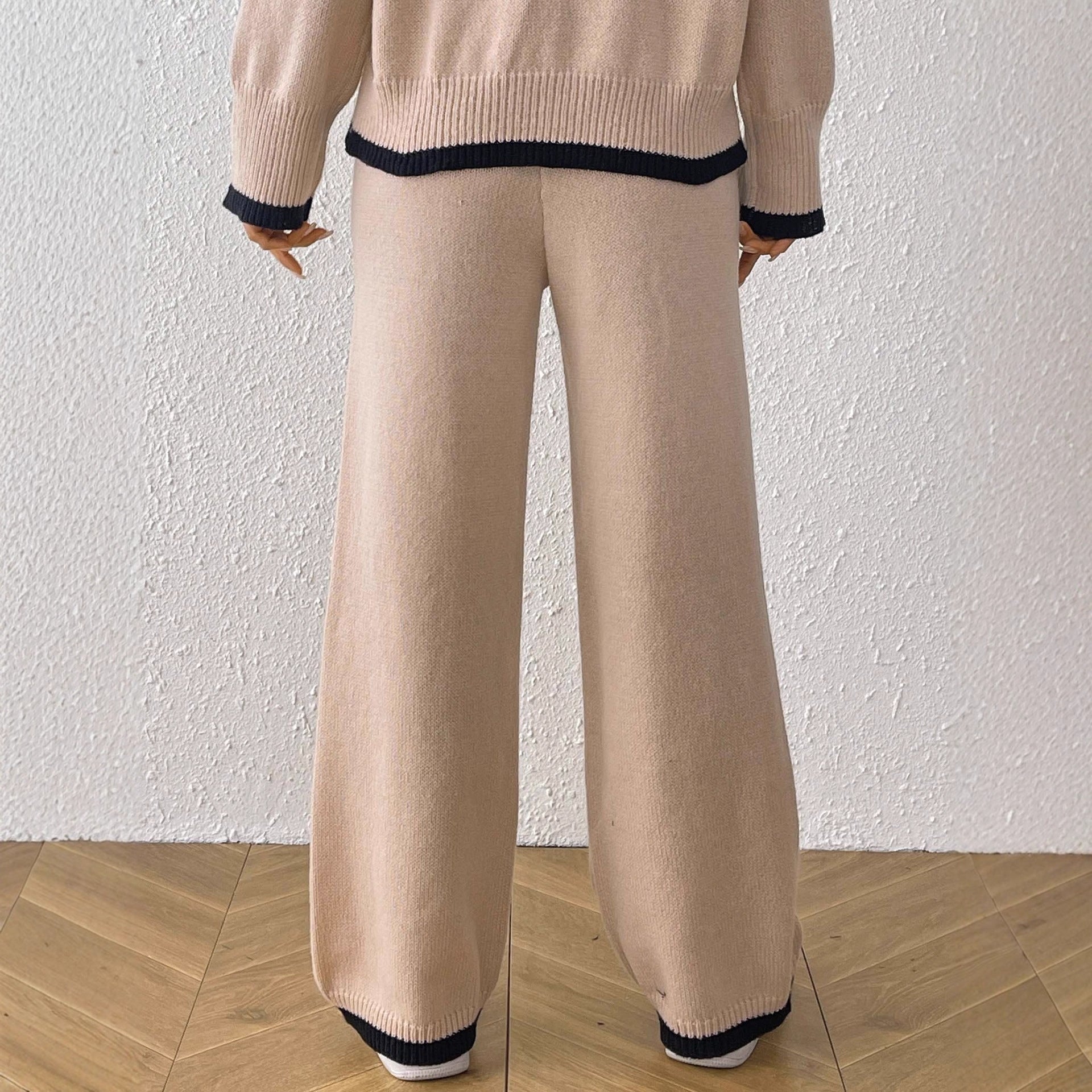 Damen bequeme Strickhose mit floralem Applikationsdesign R&B