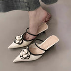 Damen Slingback Mules mit floralem Design und Perlenakzent R&B