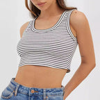 Damen Cropped-Top mit feinem Streifenmuster und hochwertiger Rippstruktur R&B