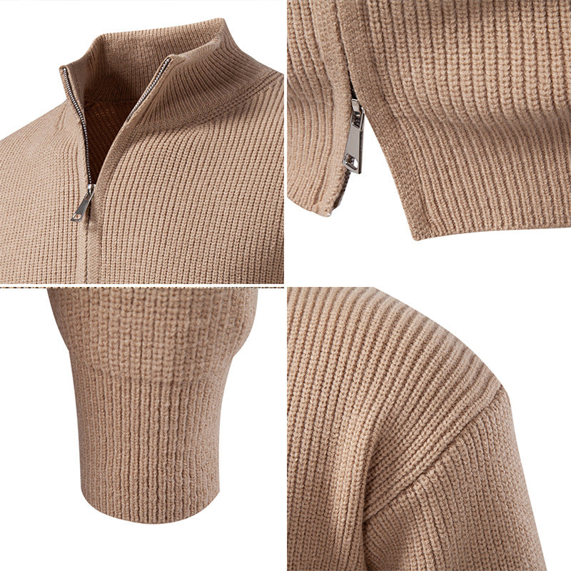 Herren Strickjacke mit hohem Kragen und durchgehender Reißverschluss