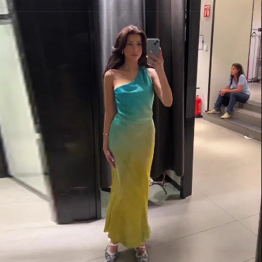 Damen Asymmetrisches Maxikleid im modischen Farbverlauf R&B