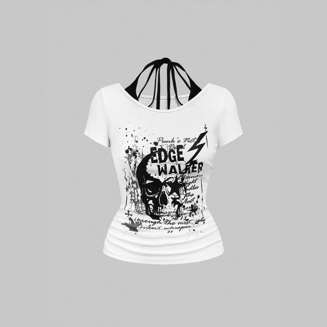 Damen kreatives Grafik-T-Shirt mit verführerischem Rückenausschnitt R&B