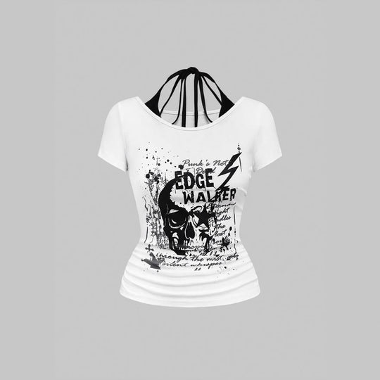 Damen kreatives Grafik-T-Shirt mit verführerischem Rückenausschnitt R&B