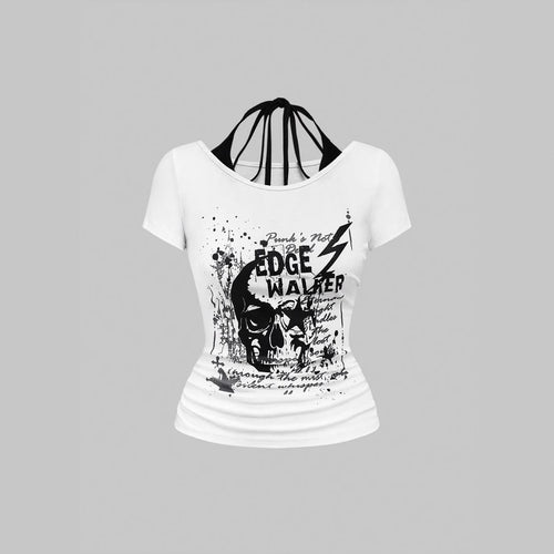 Damen kreatives Grafik-T-Shirt mit verführerischem Rückenausschnitt R&B