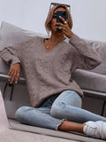 Damen Strickpullover mit V-Ausschnitt und lockerer Passform R&B