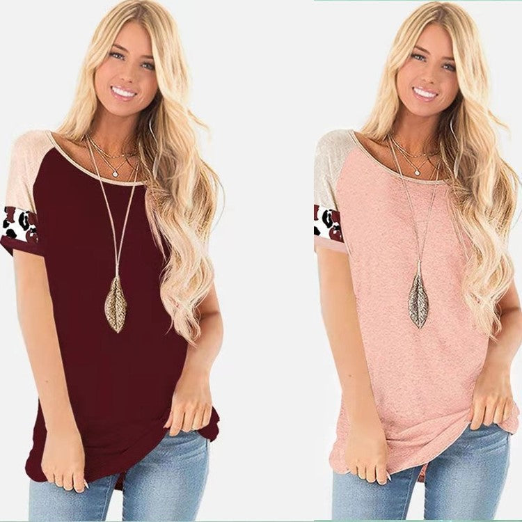Damen modisches Kurzarm-Oberteil mit buntem Ärmel-Design R&B