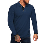 Herren Langarm-Polohemd mit kontrastierenden Knopfdetails