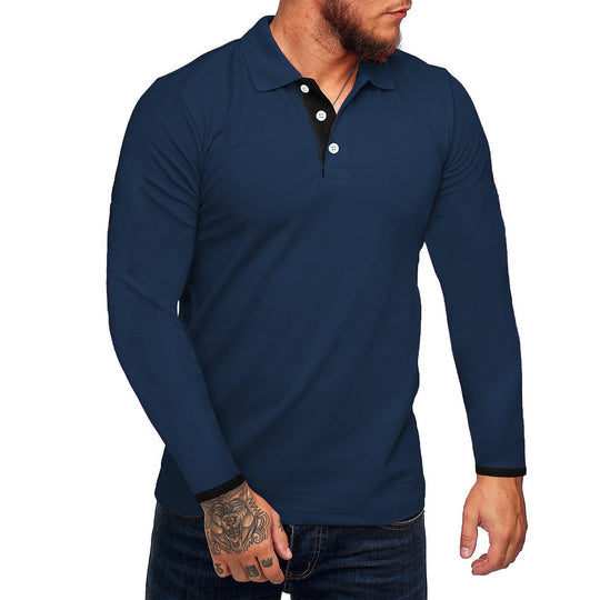 Herren Langarm-Polohemd mit kontrastierenden Knopfdetails R&B