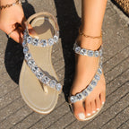 Damen Glitzernde Zehentrenner-Sandalen mit funkelnden Strasssteinen und verstellbarem Riemendesign R&B