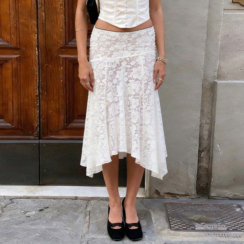Damen Spitzenrock mit asymmetrischem Schnitt und floralen Details R&B